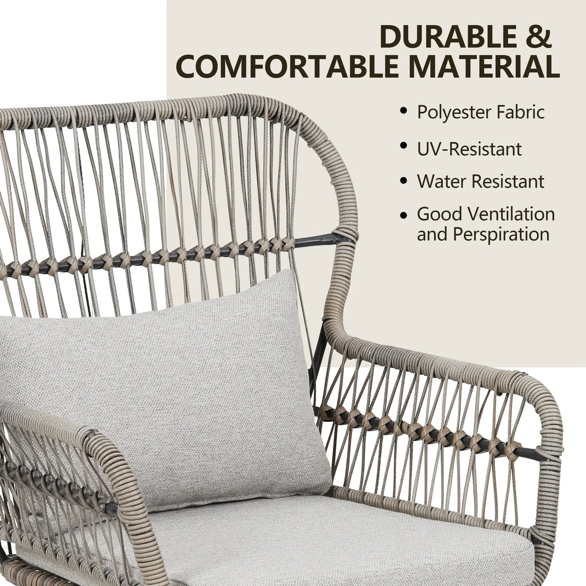 Ensemble bistro de jardin en osier de 3 pièces, ensemble de fauteuils de patio en rotin toutes saisons avec coussins