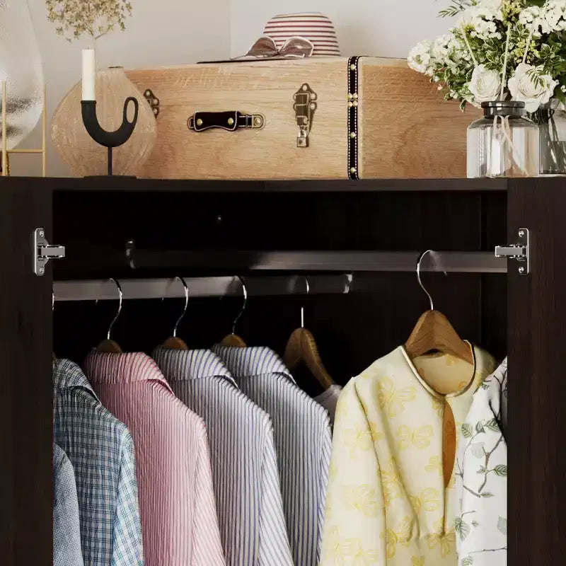 Hitow Minimalist Armoire Corner Wardrobe Double Door and Drawer Designs