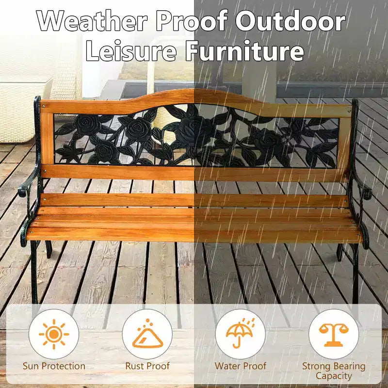 Banc de jardin en métal Costway pour patio, parc, jardin, porche ou allée, en fonte et bois dur
