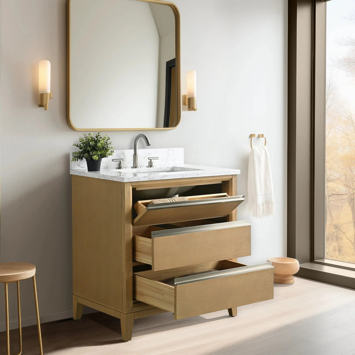 Meuble-lavabo de salle de bain Vanity Art avec lavabo en céramique et comptoir en marbre reconstitué