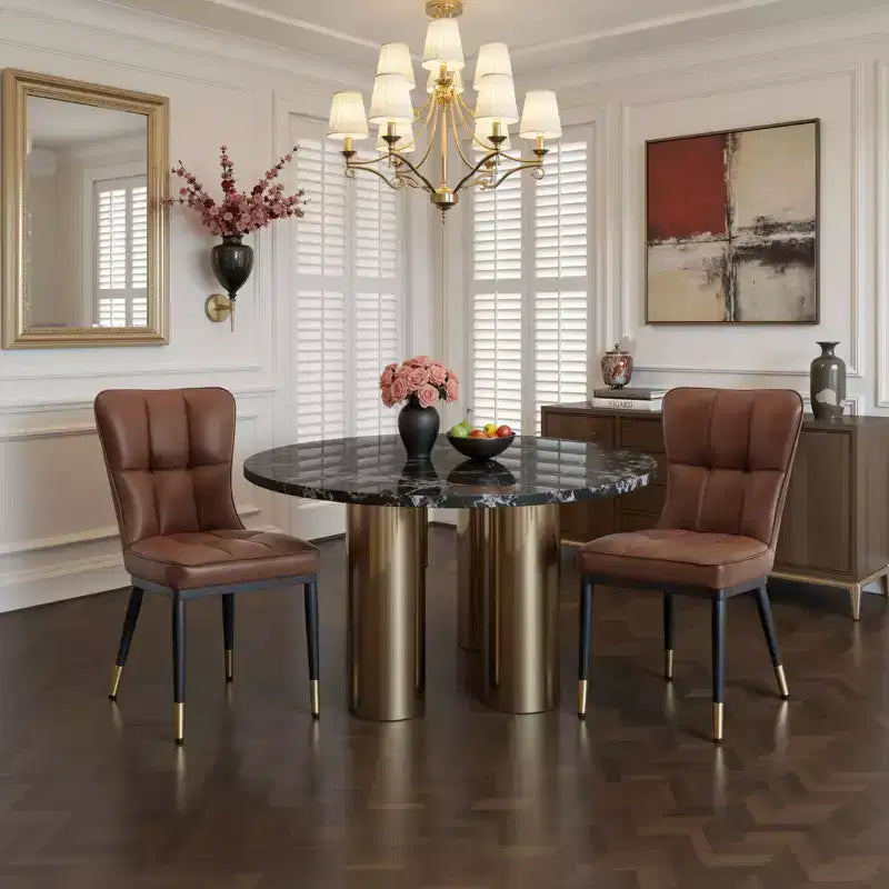 Bekrvio eetkamerstoelen set van 6, moderne gestoffeerde zitting van imitatieleer met hoge rugleuning, metalen poten, keukenstoelen zonder armleuningen voor woon- en eetkamer