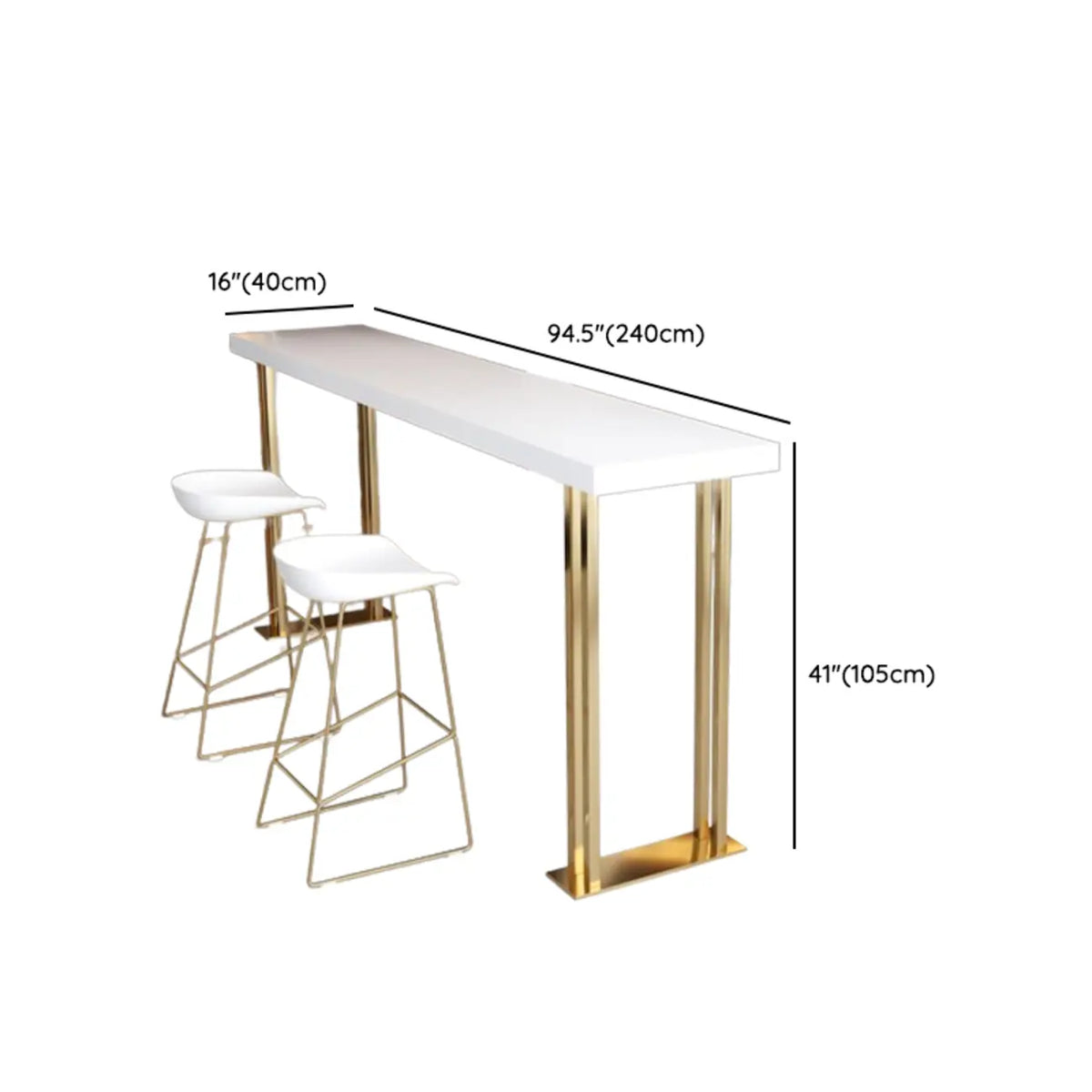 Tavolo da bar rettangolare di lusso in legno con base a slitta dorata per la sala da pranzo