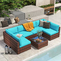 7-teiliges Outdoor-Ecksofaset aus Rattan und Stahl mit Kissen