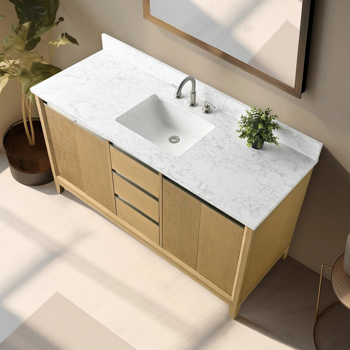 Meuble-lavabo de salle de bain Vanity Art avec lavabo en céramique et comptoir en marbre reconstitué