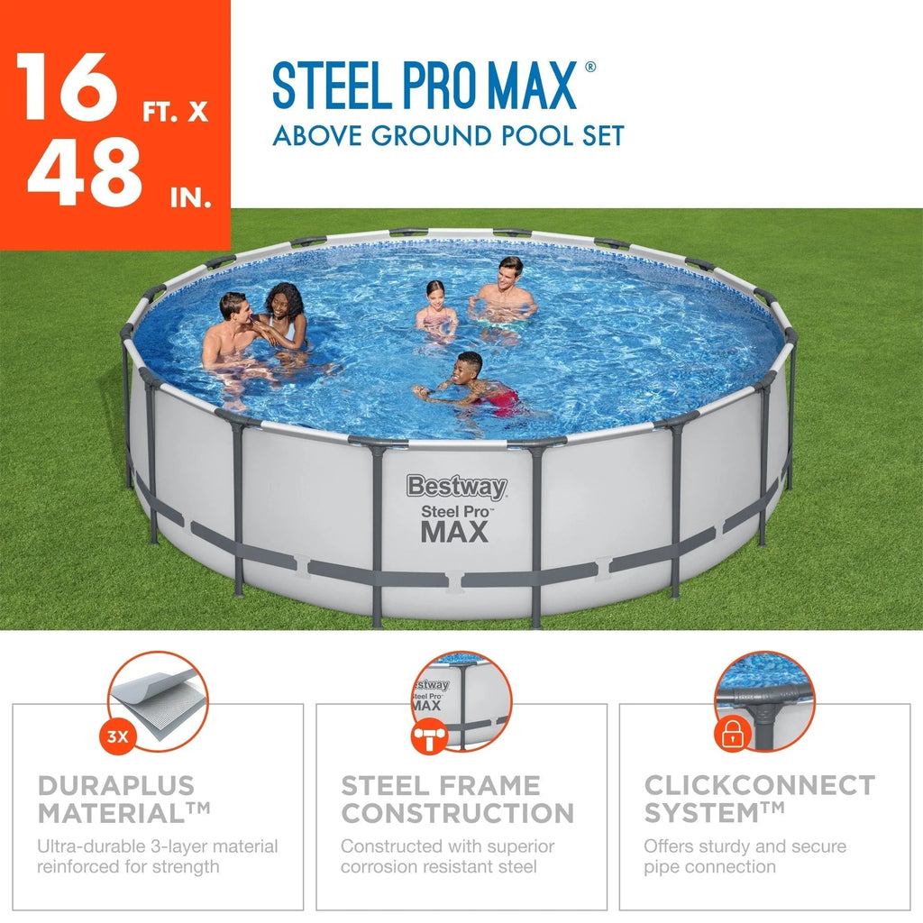 Rond bovengronds zwembad Bestway Steel Pro MAX met pomp en afdekzeil
