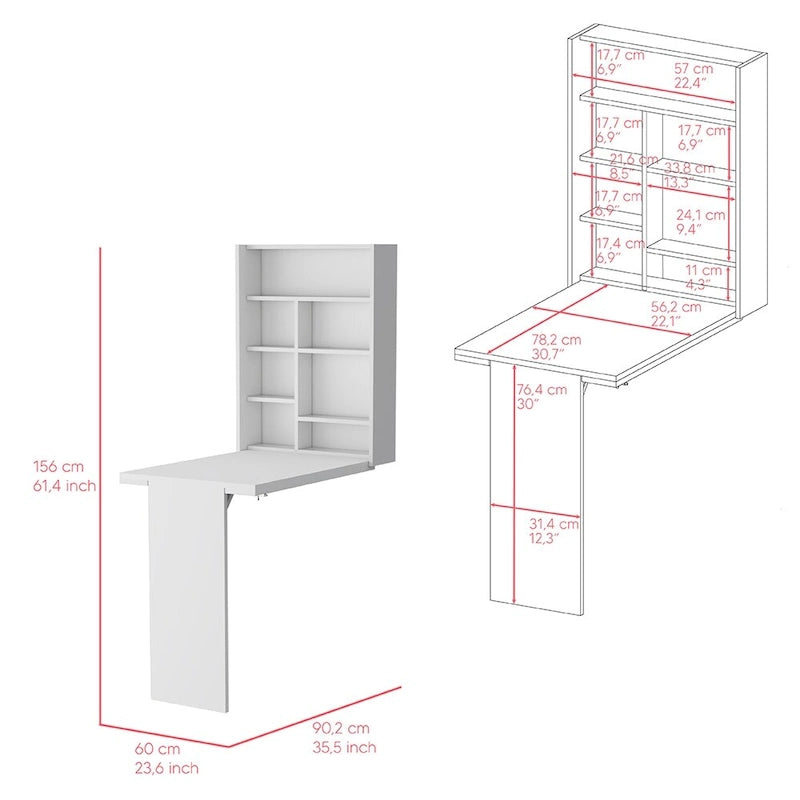 Table pliante Tacoma, sept étagères intérieures, finition blanche, de haute qualité et durable