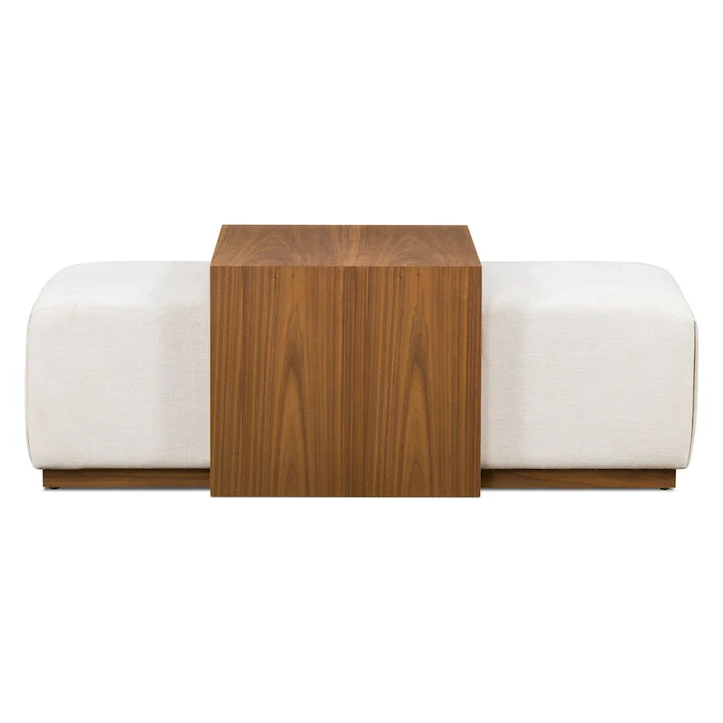 Pouf Poly & Bark Jarmo con tavolino regolabile in noce - vera pelle italiana pieno fiore