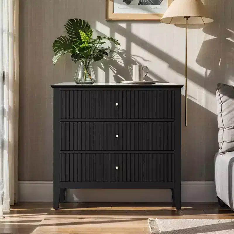 Commode Heynemo à 3 tiroirs, table de chevet en bois peint de 30 pouces de hauteur avec rangement, large commode moderne avec coulisses à billes