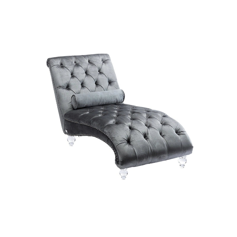 Gepolsterte Samt-Chaiselongue mit Knopfheftung, Liegefunktion, Kissen und Acrylfüßen