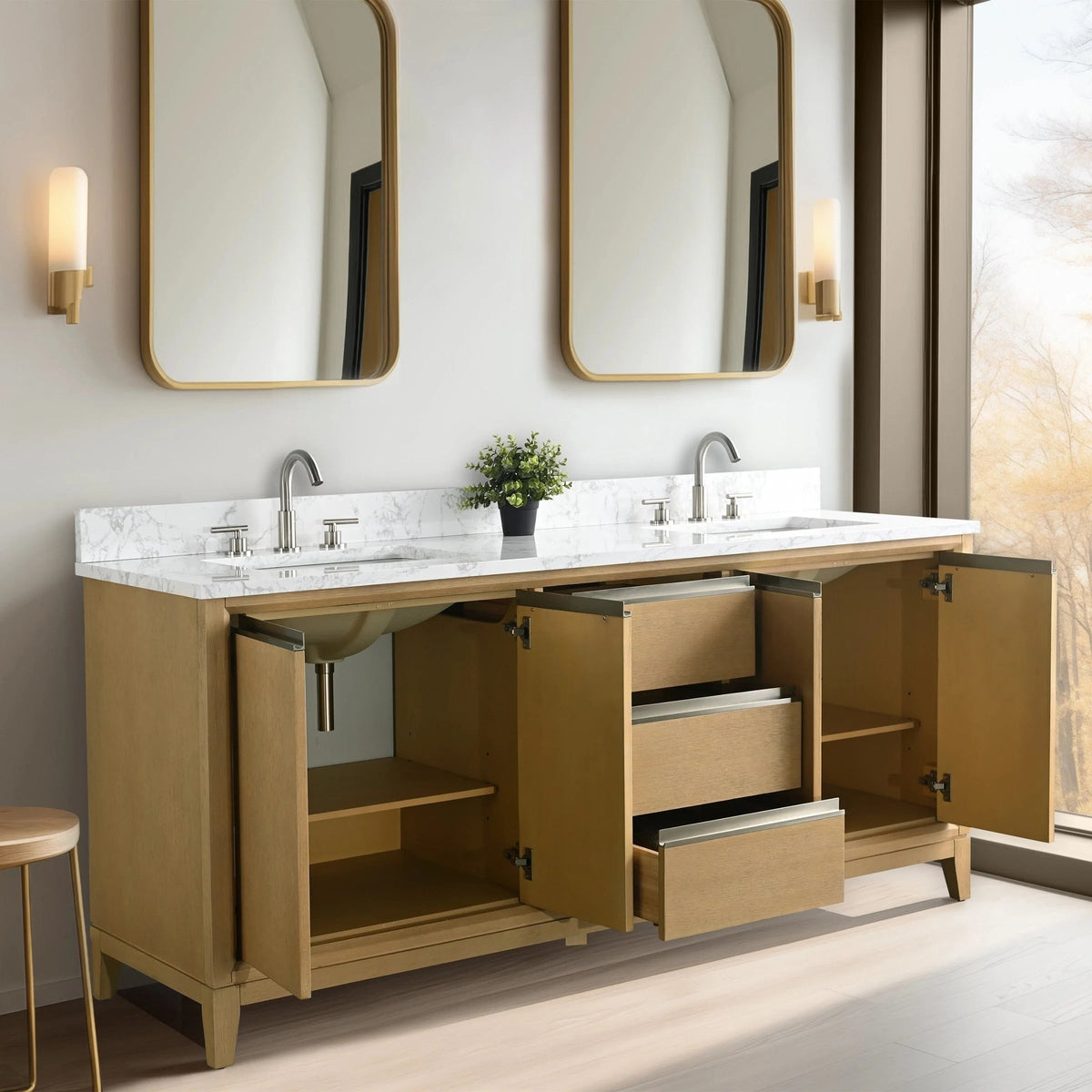 Meuble-lavabo de salle de bain Vanity Art avec lavabo en céramique et comptoir en marbre reconstitué