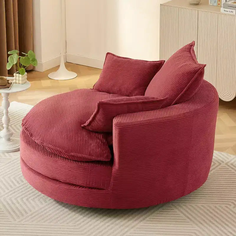 Fauteuil d’appoint pivotant à 360°, fauteuil tonneau rond pivotant avec coussin pour le salon