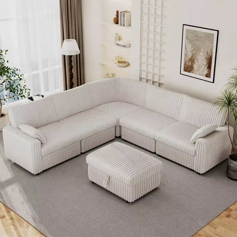 Divano componibile modulare in velluto a coste Dyonery con rivestimenti lavabili