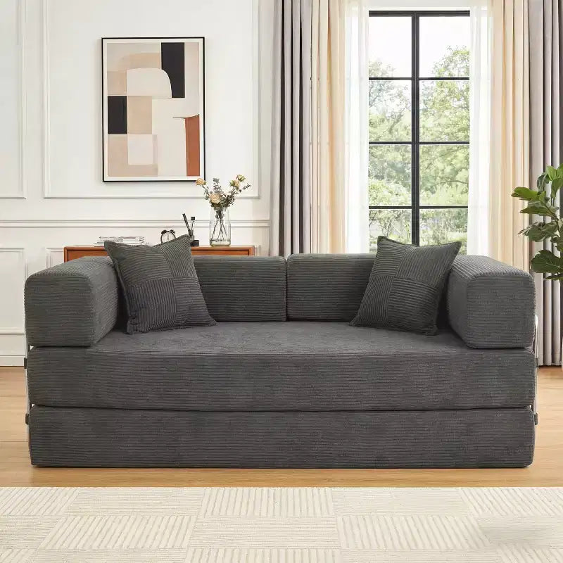Dyonery canapé-lit pliant 78 en velours côtelé, convertible en lit, format king size, couchage au sol, canapé modulable 4-en-1 à combiner soi-même, confortable et dépliable.
