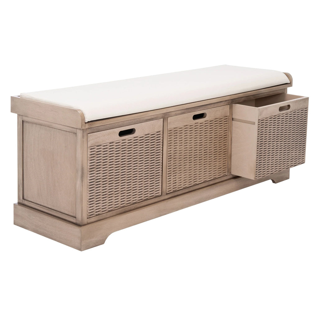 SAFAVIEH Fiorello 3-Drawer with Cushion Storage Bench - 47.3 W x 15 L x 19 H - 47Wx15Dx19H