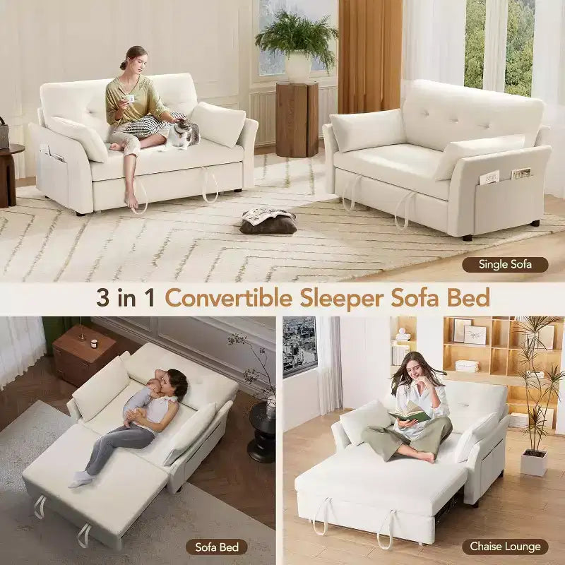 Divano letto trasformabile Dyonery 3-in-1, divano letto estraibile con tasca laterale e schienale regolabile, montaggio senza attrezzi, divanetto pieghevole