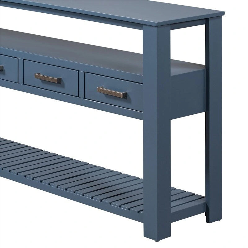 Longue table console pour entrée et canapé avec tiroirs, table console de style rustique en bois avec 4 tiroirs et 2 étagères
