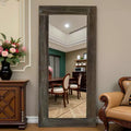 Miroir pleine longueur rectangulaire à angle droit en bois massif brun usé, 71x31 pouces (sans support)