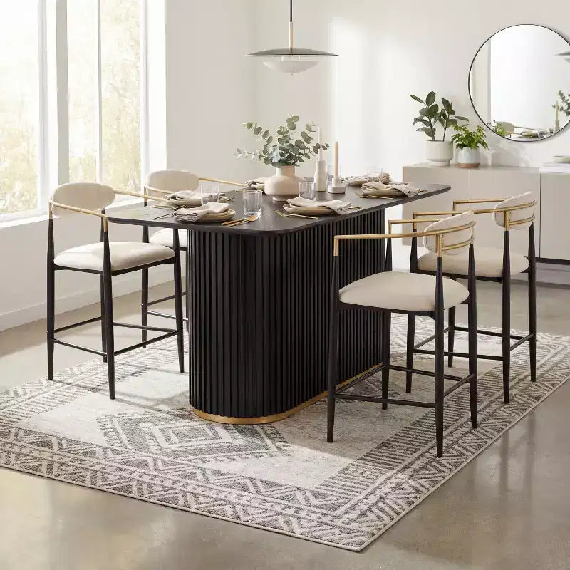 Christopher Knight Home Iwinie modernes 5-teiliges Esszimmer-Set mit rundem Holztisch mit Säulenfuß und gepolsterten Metall-Barhockern