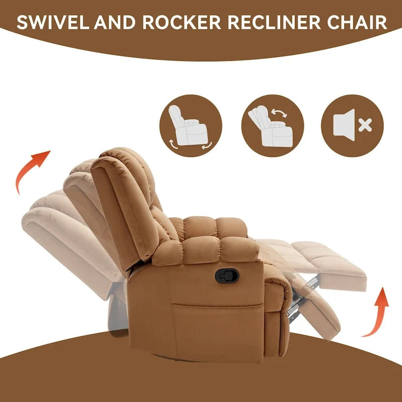Groene extra grote handmatige relaxfauteuil met draaifunctie, schommelfunctie en stoffen bekleding