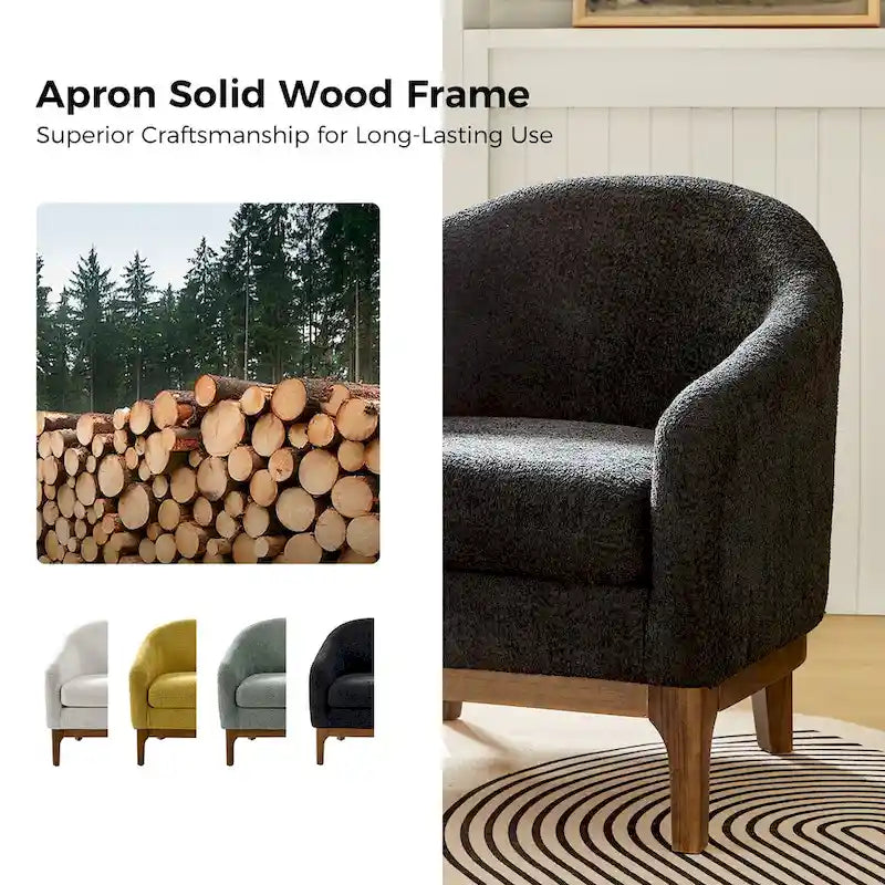 Fauteuil d’appoint moderne en tissu bouclé Augus avec pieds en bois massif par HULALA HOME