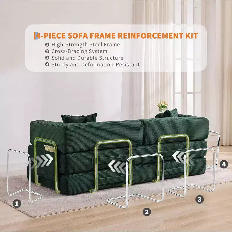 5-in-1 slaapbank, modulaire corduroy slaapbank van 78.8 met stevig frame, multifunctionele futon voor kleine ruimtes, woonkamer en logeerkamer
