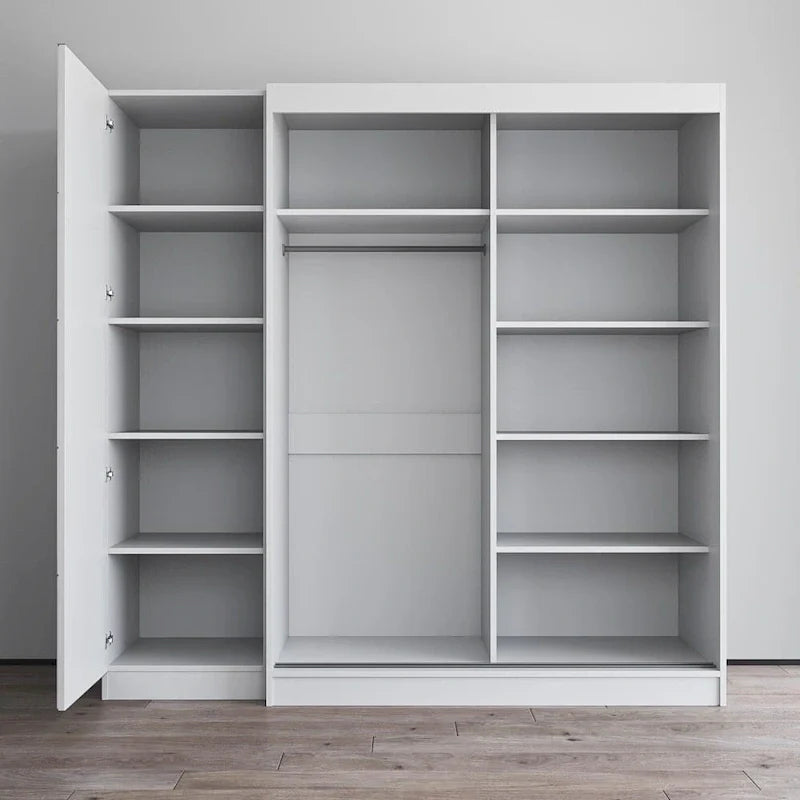 Kledingkast met 2 deuren en spiegel, glazen voorkant, voor 2 personen (grijs / zwart / wit)