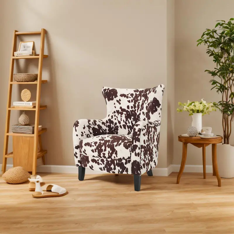 Moderner Retro-Polstersessel mit hoher Rückenlehne, 30.25 hoch, mit Holzbeinen fürs Wohnzimmer