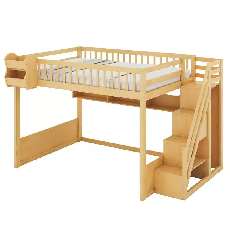 Queensize-Hochbett mit Treppe, Kleiderschrank und Ablagefächern - MDF, 650 lb