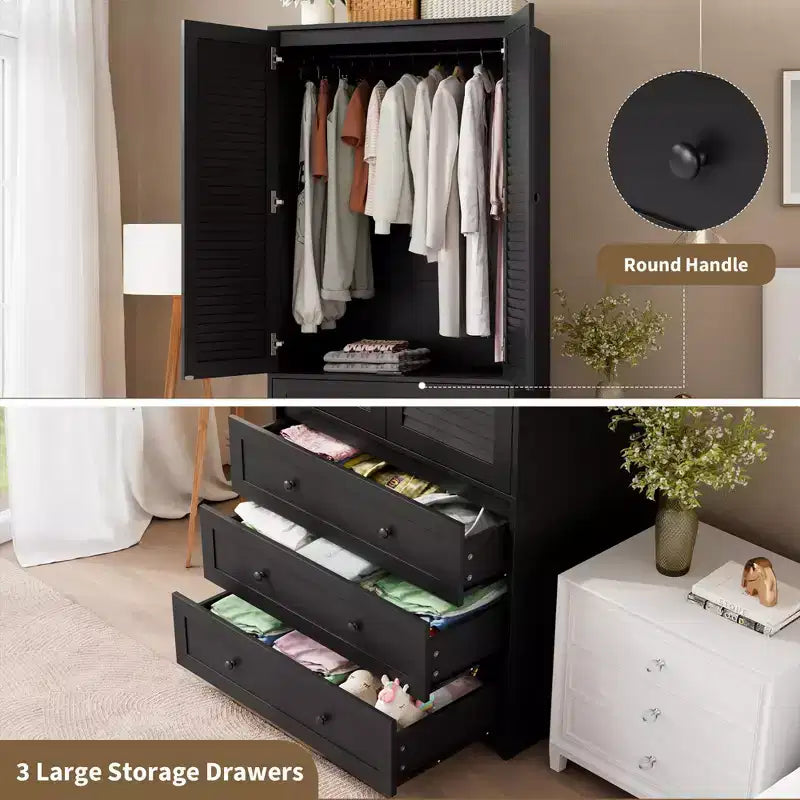 Armoire COZONY avec 3 tiroirs et 2 portes, armoire moderne en bois pour chambre, armoire blanche autoportante robuste