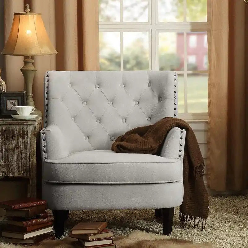 Moser Bay Mignon fluwelen/linnen fauteuil met knopen en hoge rugleuning, 30 breed