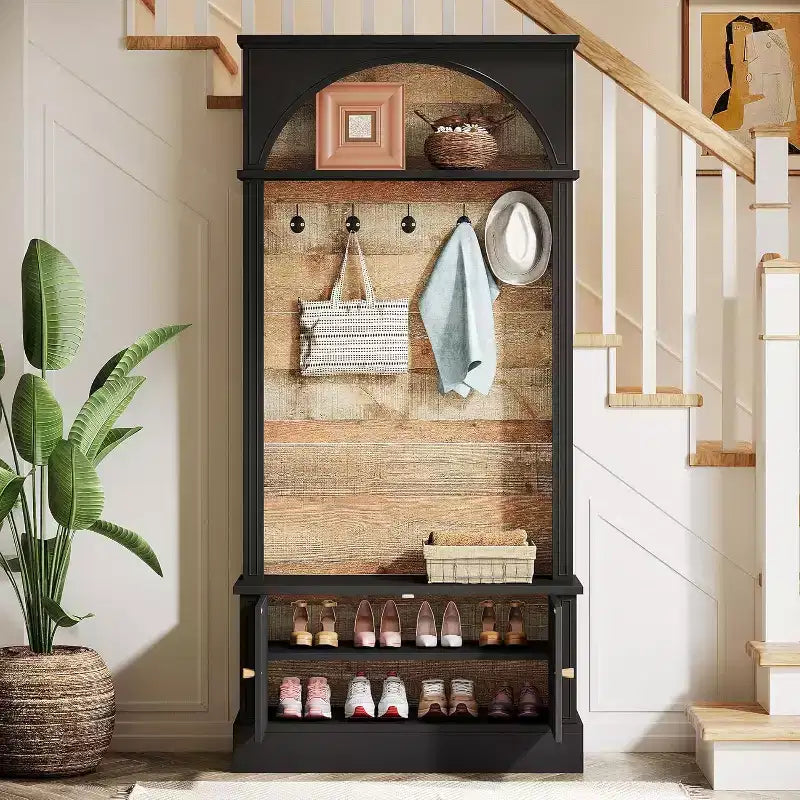 Porte-manteau Lantine de 70.86 avec banc, rangement d’entrée 4 en 1 : portemanteau, étagère à chaussures, banc pour entrée