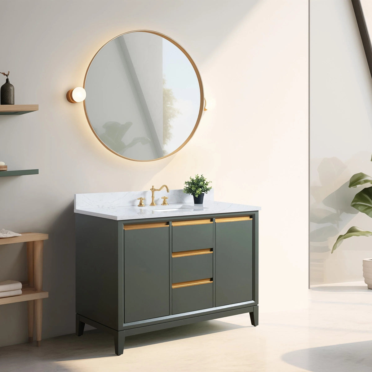 Meuble-lavabo de salle de bain Vanity Art avec lavabo en céramique et comptoir en marbre reconstitué