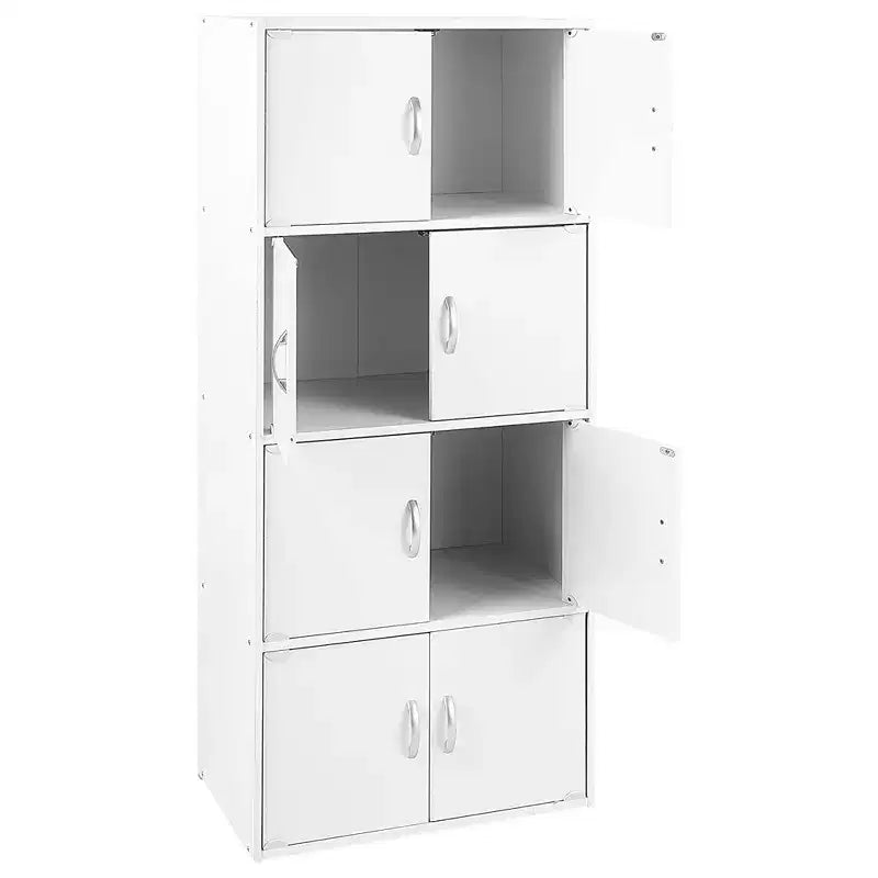 Bibliothèque-meuble de rangement fermé Hodedah HID44, robuste, avec 8 portes, à poser au sol, multifonction pour la maison et le bureau, finition bois de hêtre