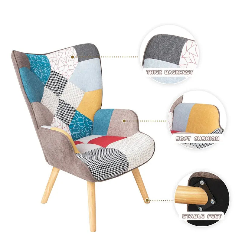 Akzentstuhl mit Hocker, Wohnzimmer-Stuhl- und Hocker-Set, bequemer Beistellsessel für das Schlafzimmer, kreativ zusammengesetzter Stoffbezug