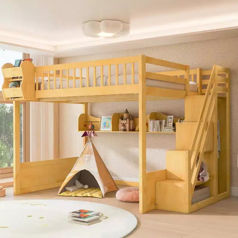 Queensize-Hochbett mit Treppe, Kleiderschrank und Ablagefächern - MDF, 650 lb