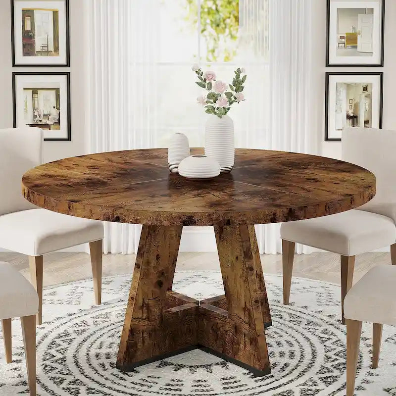 Tavolo da pranzo rotondo da 47 pollici per 4 persone, tavolo in legno stile rustico per cucina, sala da pranzo e soggiorno