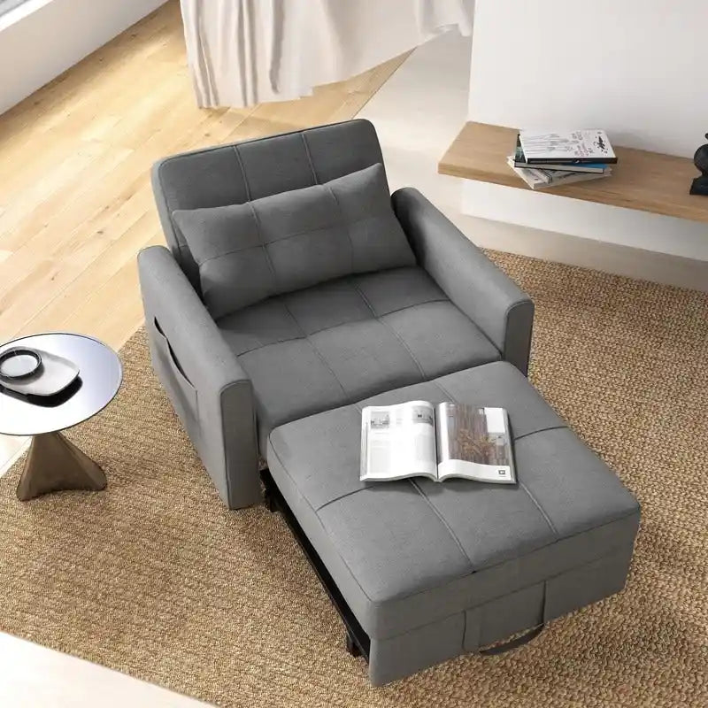 Fauteuil convertible 3-en-1 avec lit escamotable, canapé lounge rembourré convertible, réglable et pliable