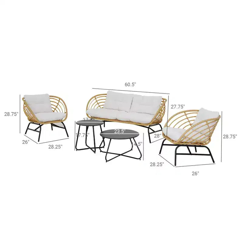 Ensemble de patio d’extérieur en osier GRANDPATIO de 5 pièces avec causeuse