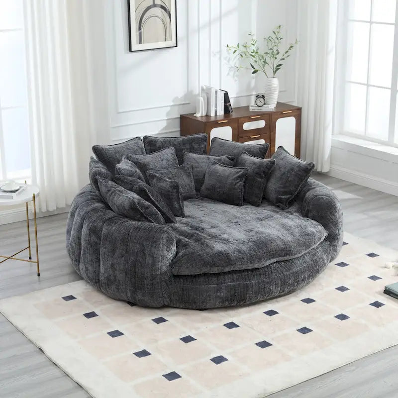 Comodo divano letto matrimoniale a forma di pagnotta, formato extra-large con braccioli
