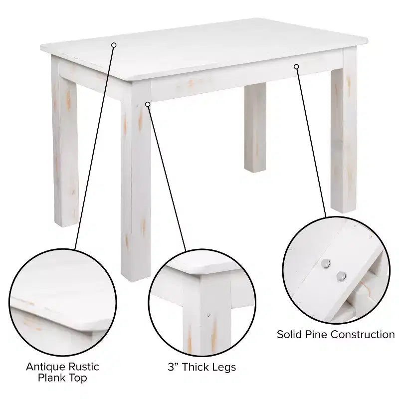 Tavolo da pranzo rettangolare in pino massello stile farmhouse Flash Furniture, 46 x 30