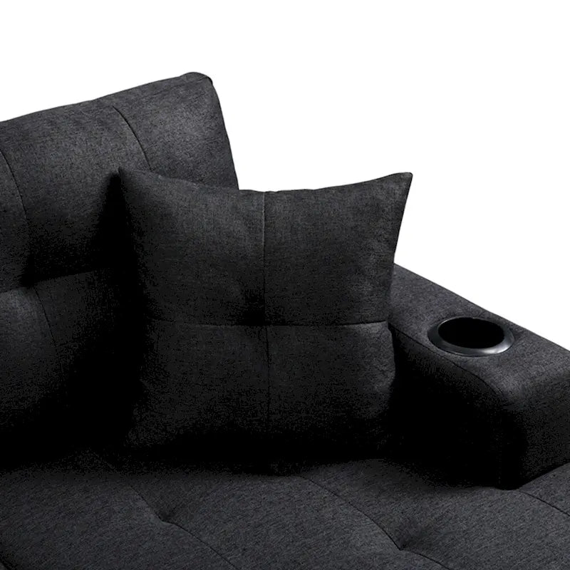 Canapé modulaire pour salon avec méridienne en forme de L et porte-gobelet