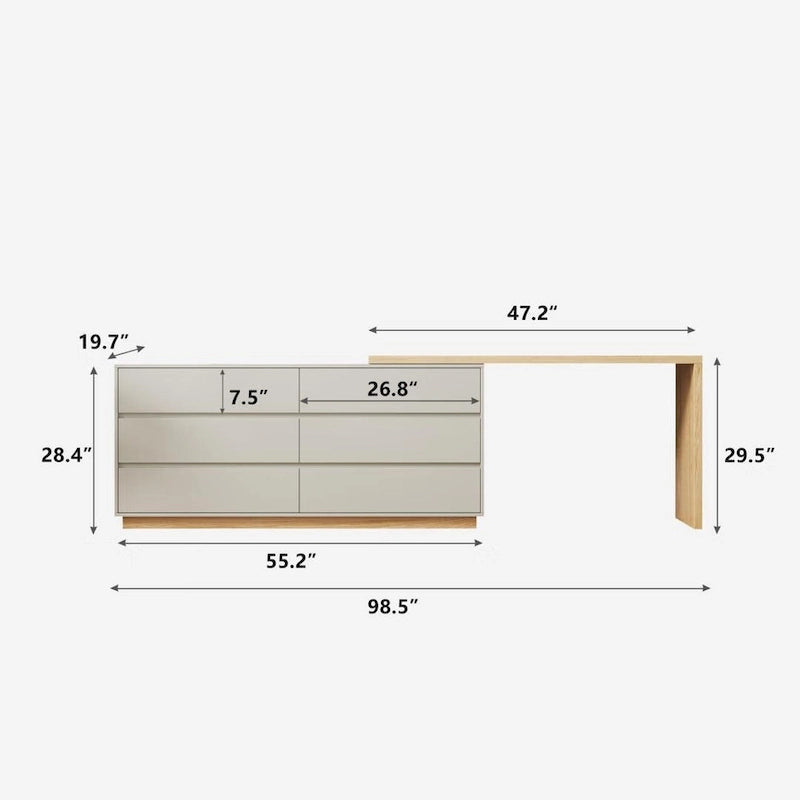 Bureau d’angle blanc de 55.2 pouces avec 6 tiroirs de rangement