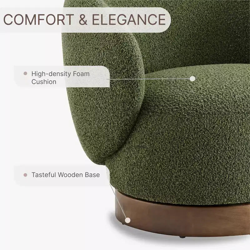 Spruce&Spring gestoffeerde draaibare fauteuil met kuipvormige rugleuning en houten onderstel