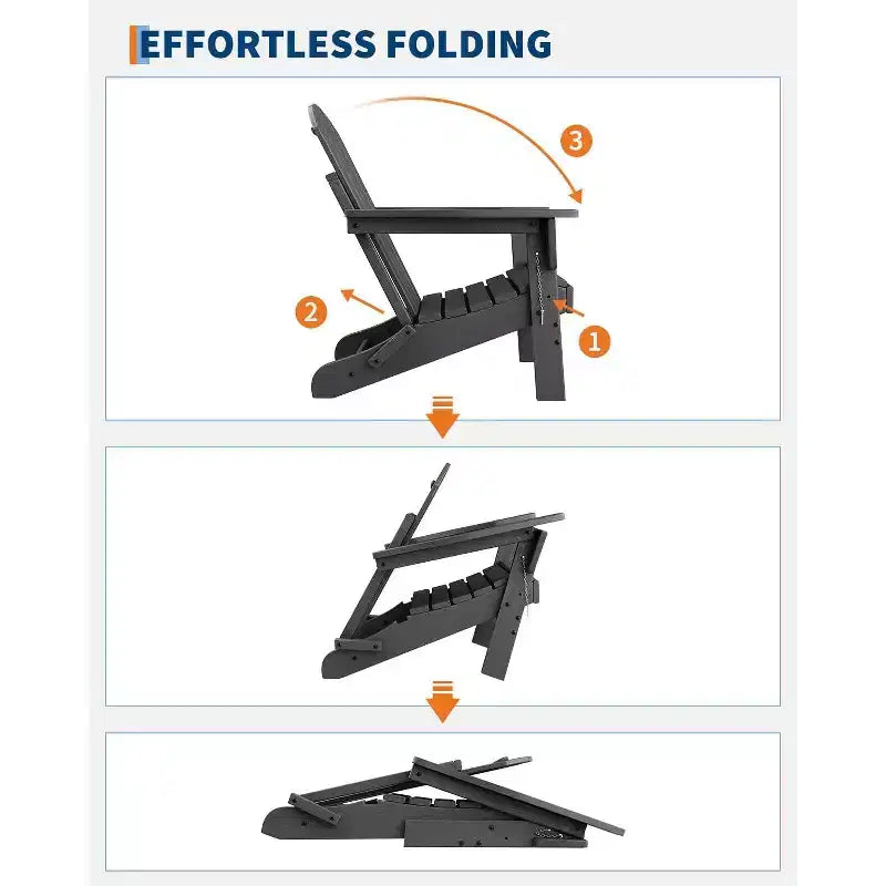 2er-Set klappbare Adirondack-Stühle mit Beistelltisch, HDPE-Kunststoff in Holzoptik, Tragkraft 380lbs, wetterfestes Outdoor-Set für Terrasse, Deck und Feuerstelle