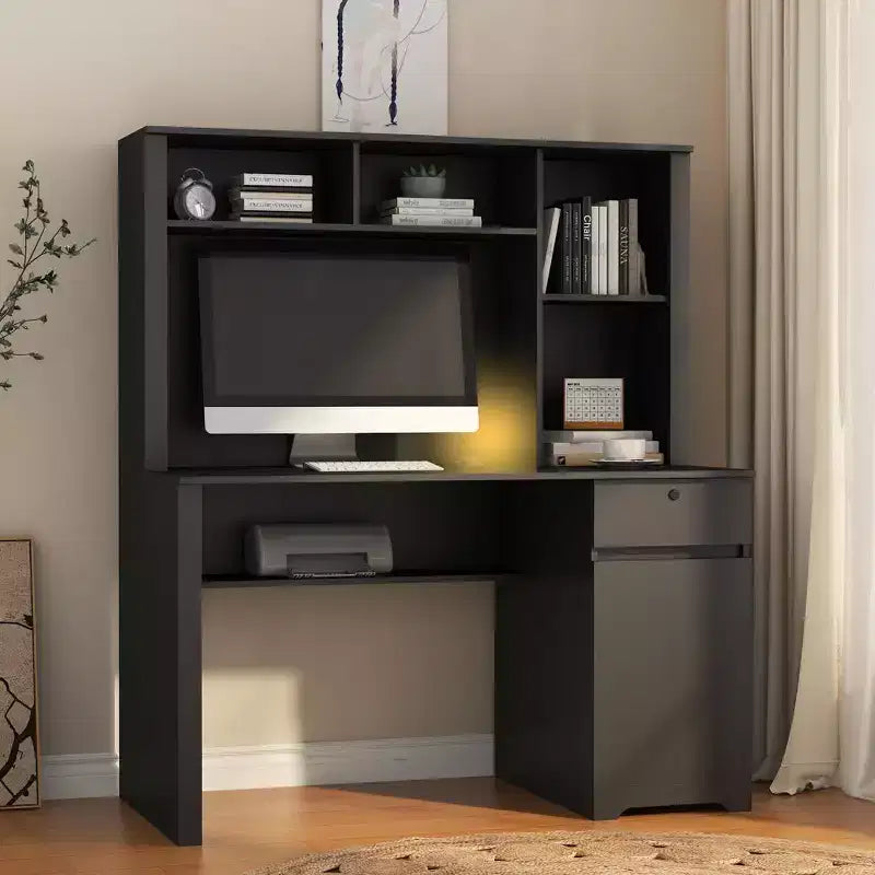 Scrivania moderna per computer da 51.18IN con alzata e libreria, scrivania da ufficio con ampio spazio contenitivo, scrivania per studio e sala lettura