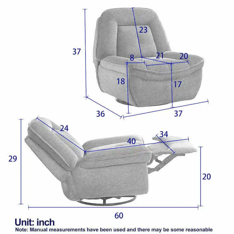 Drehsessel mit Cordbezug, Schaukelfunktion und Fußstütze fürs Wohnzimmer