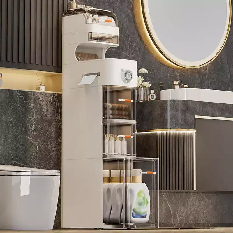 Smalle badkamerkast met 7 niveaus - smalle opbergkast met waterdichte opbergers, tissuedooshouder en wieltjes, ideaal voor de badkamer, keuken en wasruimte