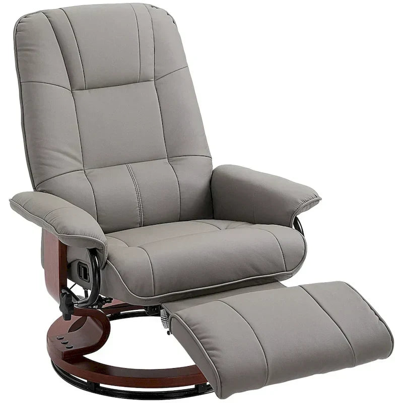 HomCom verstelbare handmatige relaxfauteuil van imitatieleer met draaivoet en comfortabele, ontspannende voetensteun