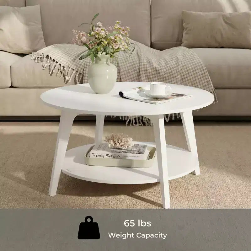 Runder Couchtisch in Honigbraun mit 2 Ablageebenen, Maße 31.5 x 17.7 Inches, ideal fürs Wohnzimmer