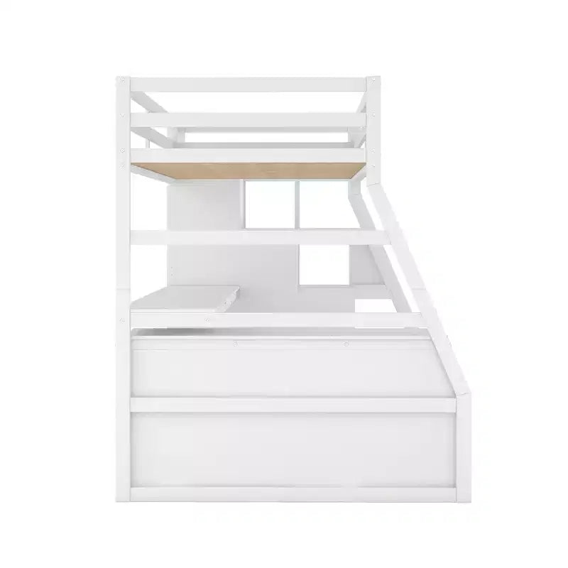 Hochbett in Einzelbettgröße mit 7 Schubladen, 2 Regalböden, Schrank und Schreibtisch für Kinder und Teenager